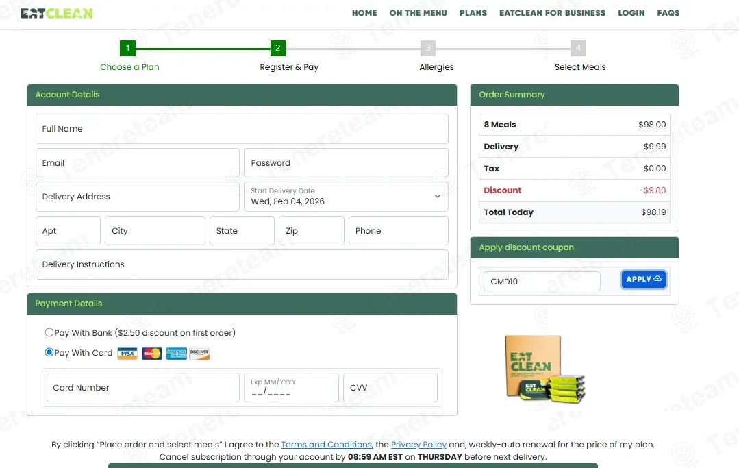 Eat Clean To Go coupon code: 10% off with CMD10. Tested and valid as 1 week ago.