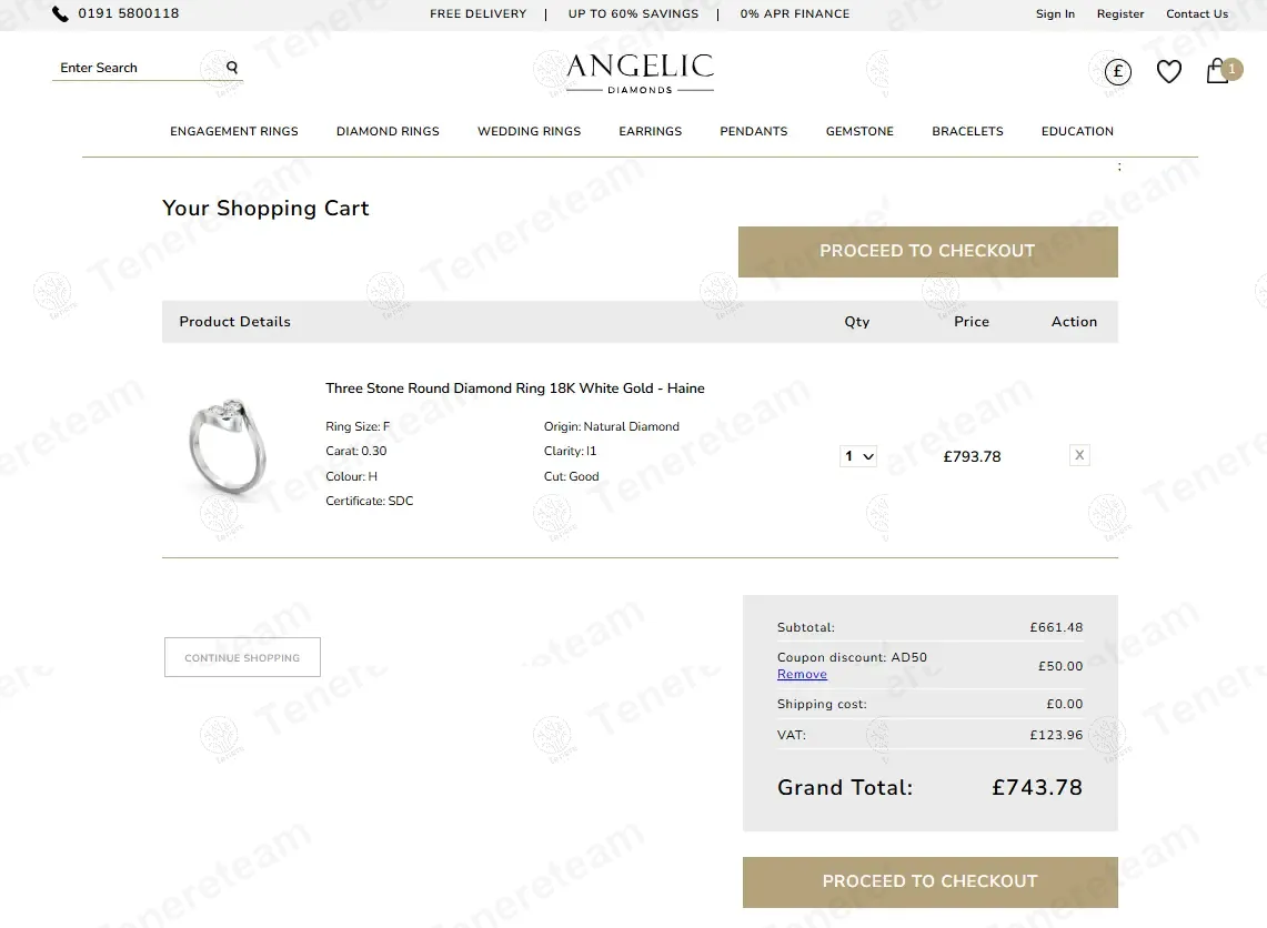 Angelic Diamonds coupon code: £50 off with AD50. Tested and valid as 10 months ago.