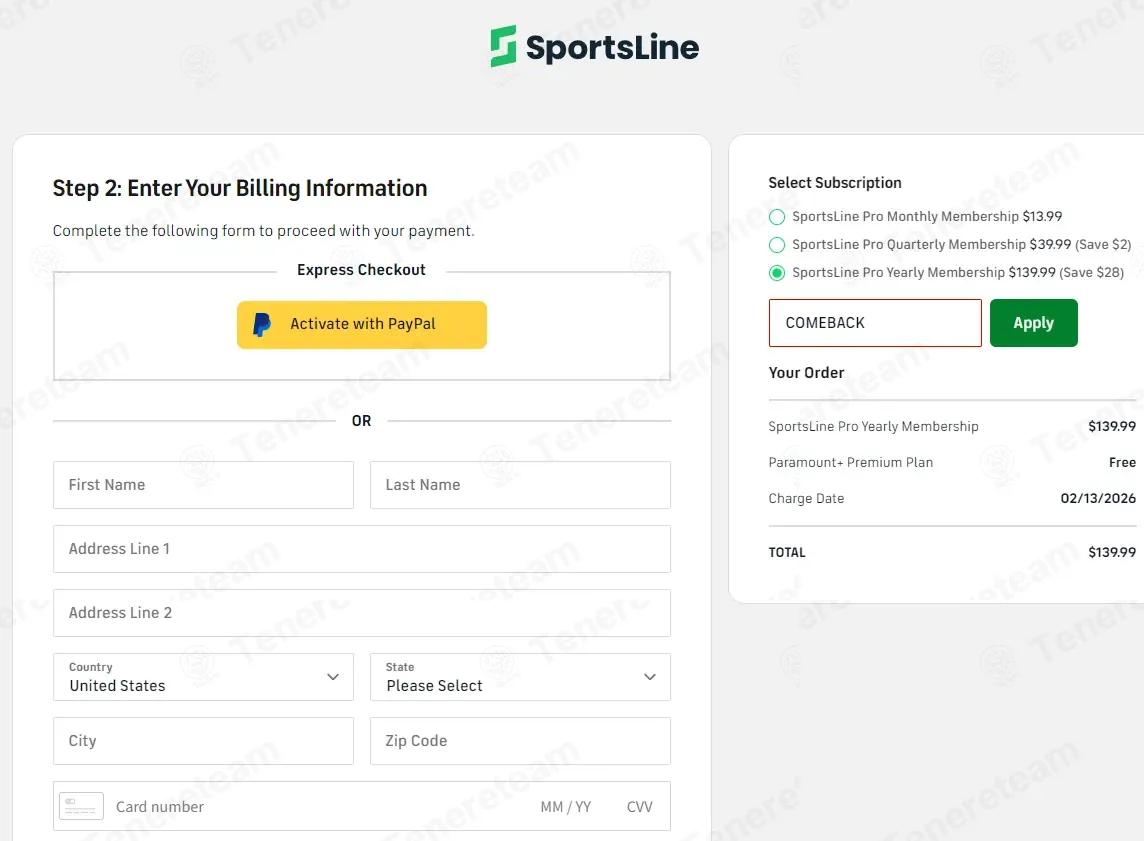 Sportsline coupon code: 50% off with COMEBACK. Tested and valid as 4 months ago.