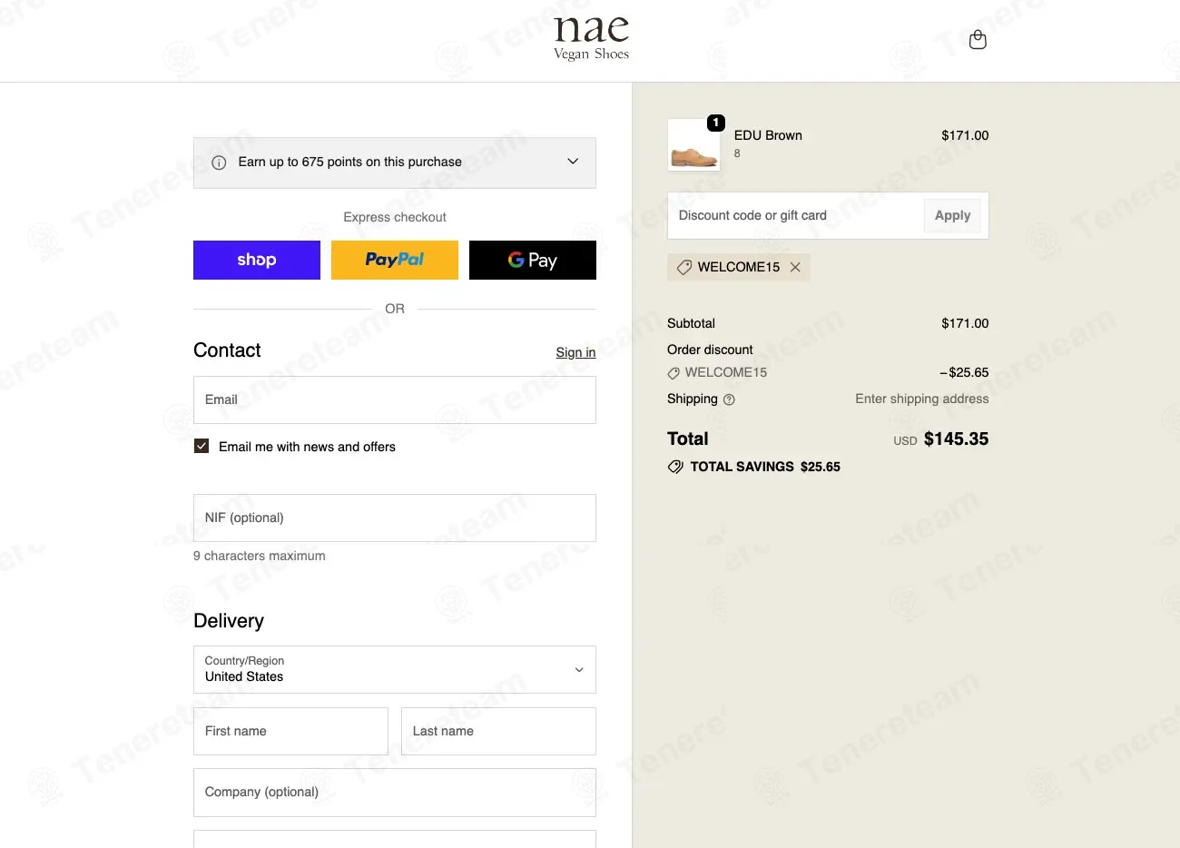 Nae Vegan Shoes coupon code: 15% off with WELCOME15. Tested and valid as 1 month ago.