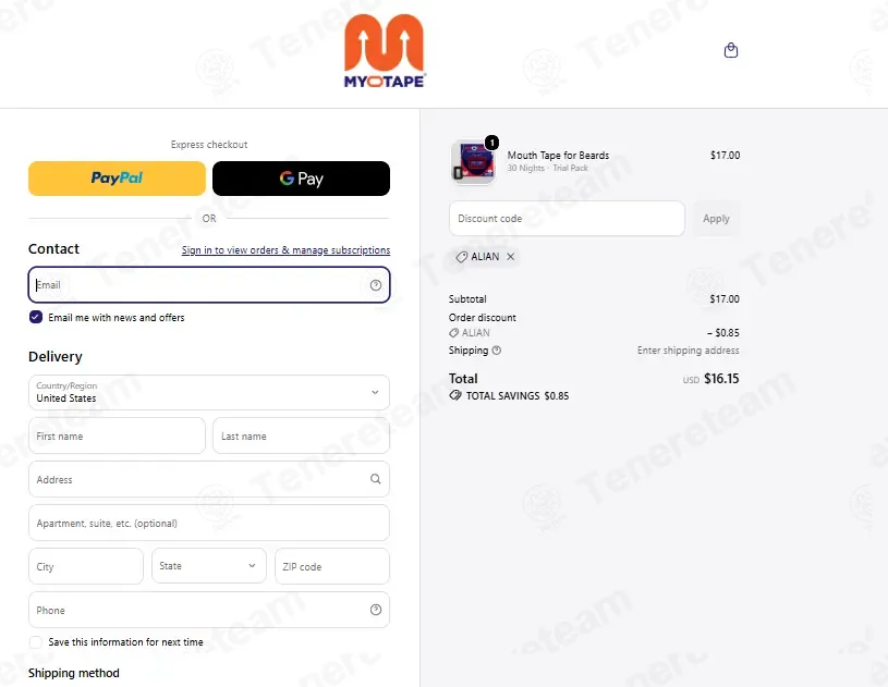 Myotape coupon code verified as working at checkout