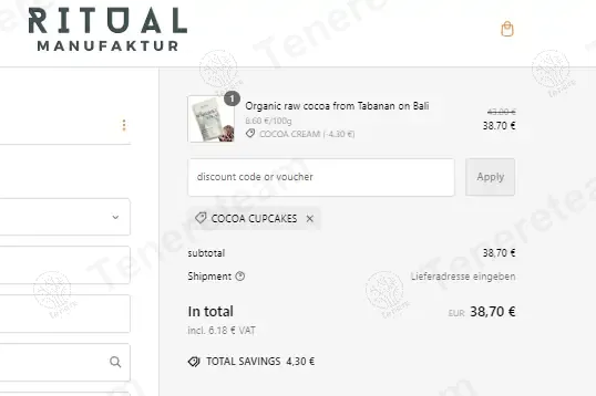 Ritual Manufaktur coupon code: 10% off with KakaokreisTENERE. Tested and valid as 1 year ago.