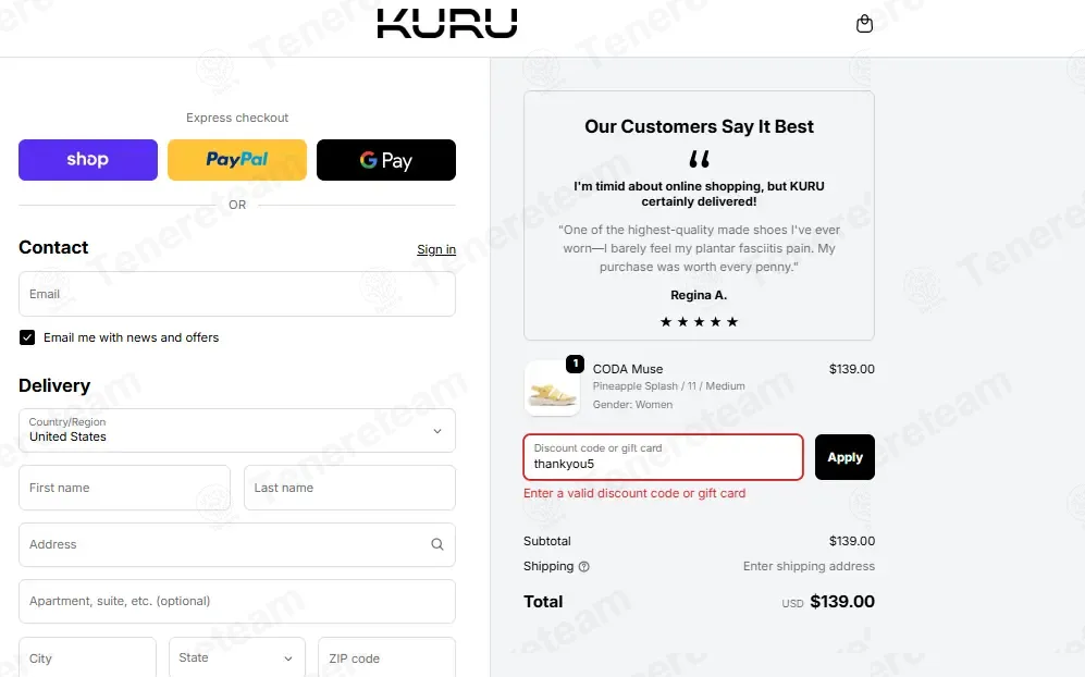 Kurufootwear.com coupon code: 5% off with thankyou5. Tested and valid as 1 month ago.