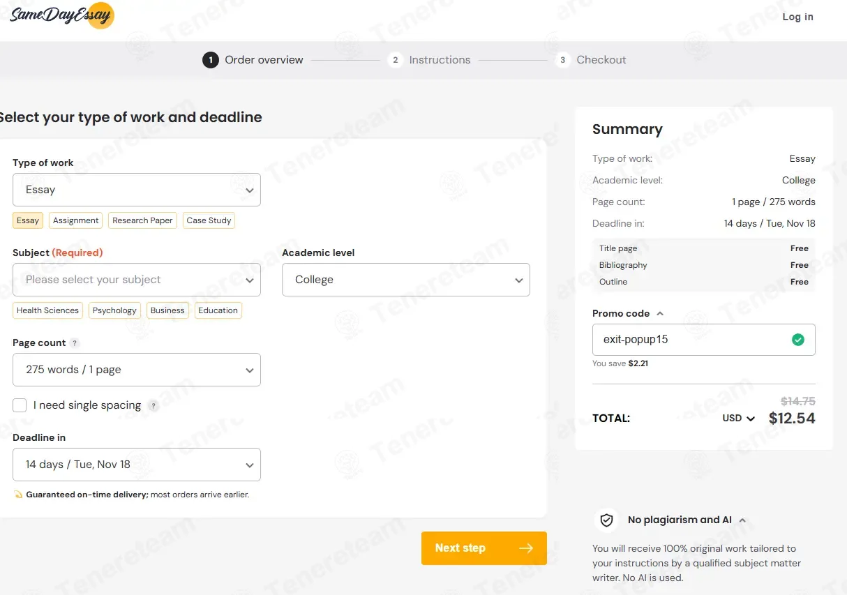 Samedayessay coupon code: 15% off with exit-popup15. Tested and valid as 7 months ago.