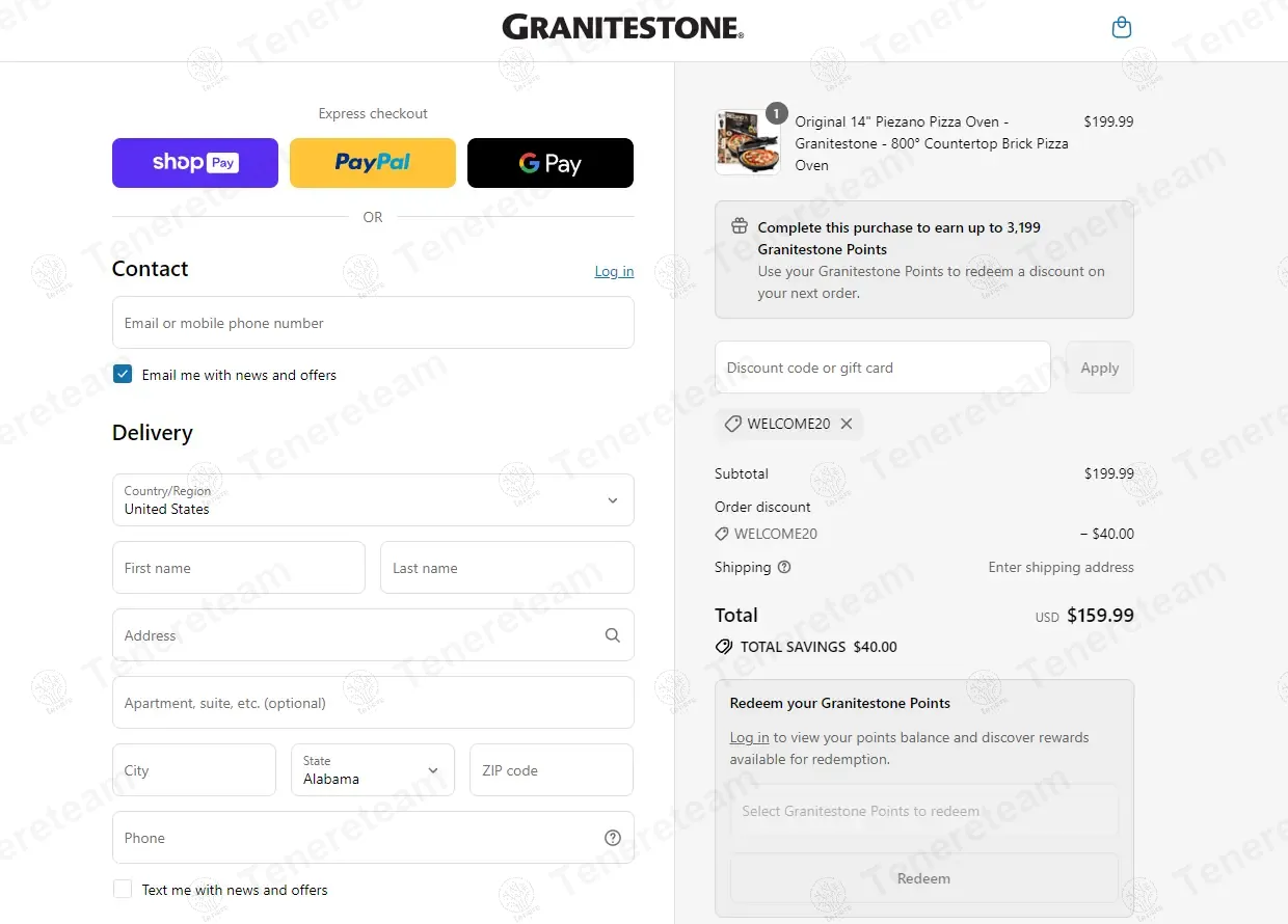 GraniteStone coupon code: 20% off with WELCOME20. Tested and valid as 9 months ago.