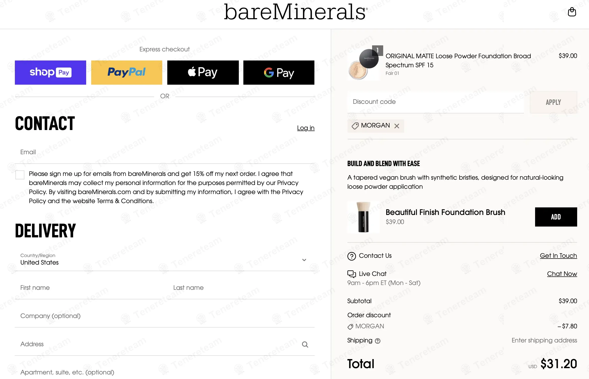 Bare Minerals coupon code: 20% off with MORGAN. Tested and valid as 1 year ago.