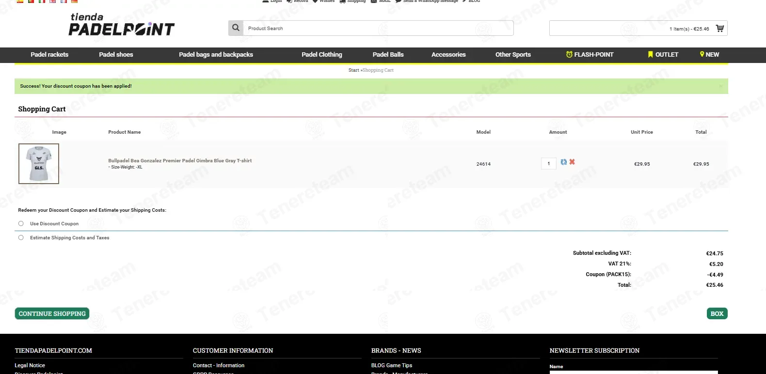 Tienda Padel Point coupon code: 15% off with PACK15. Tested and valid as 1 week ago.