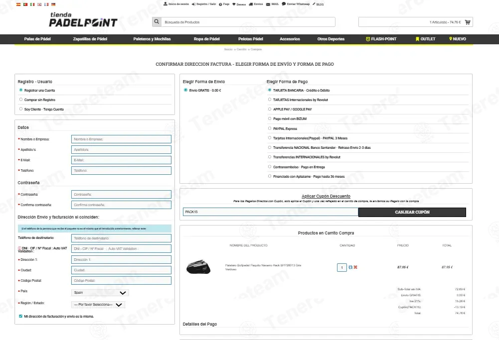 Tienda Padel Point coupon code: 15% off with PACK15. Tested and valid as 1 week ago.