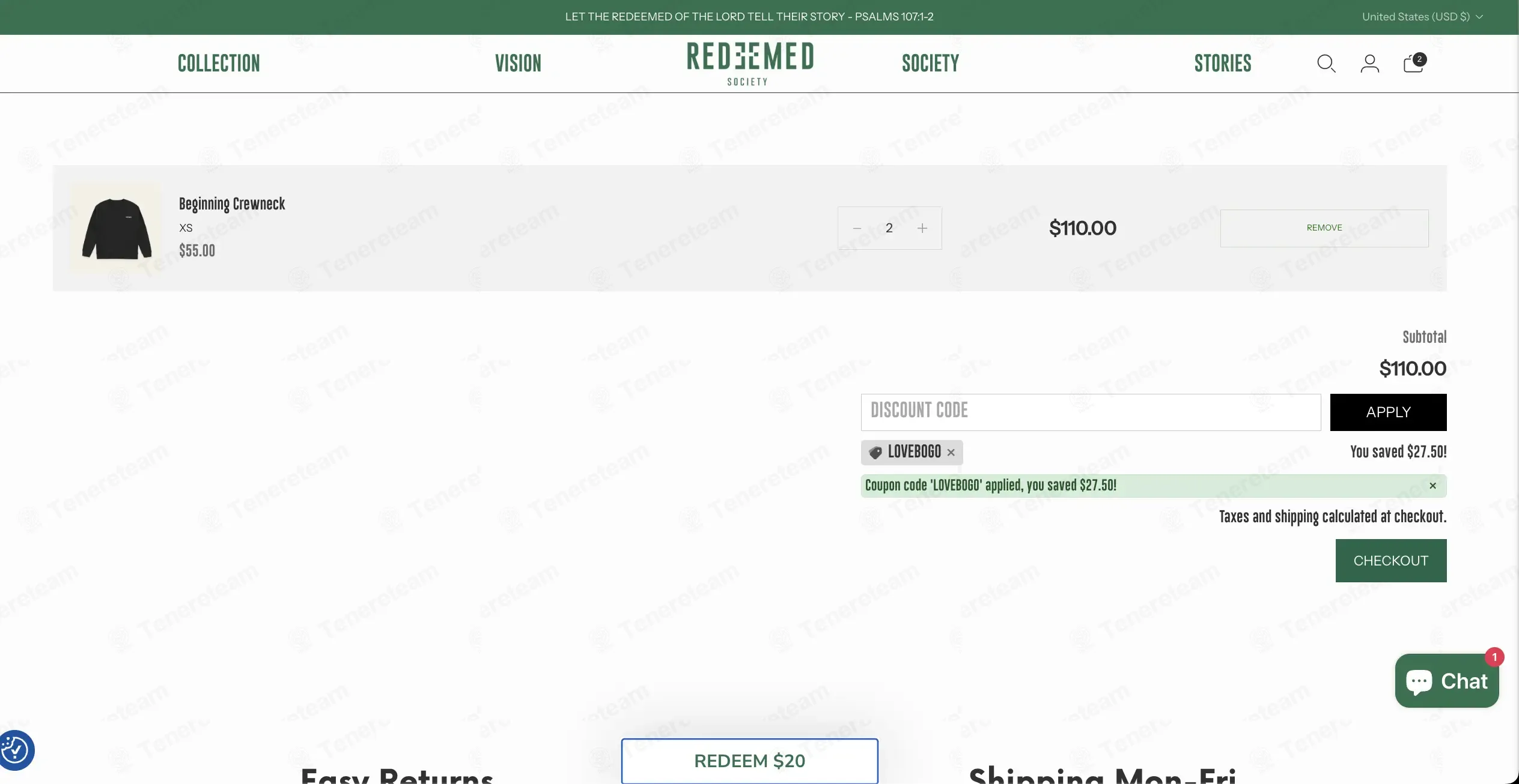 Redeemed Society coupon code: 50% off with LOVEBOGO. Tested and valid as 3 months ago.