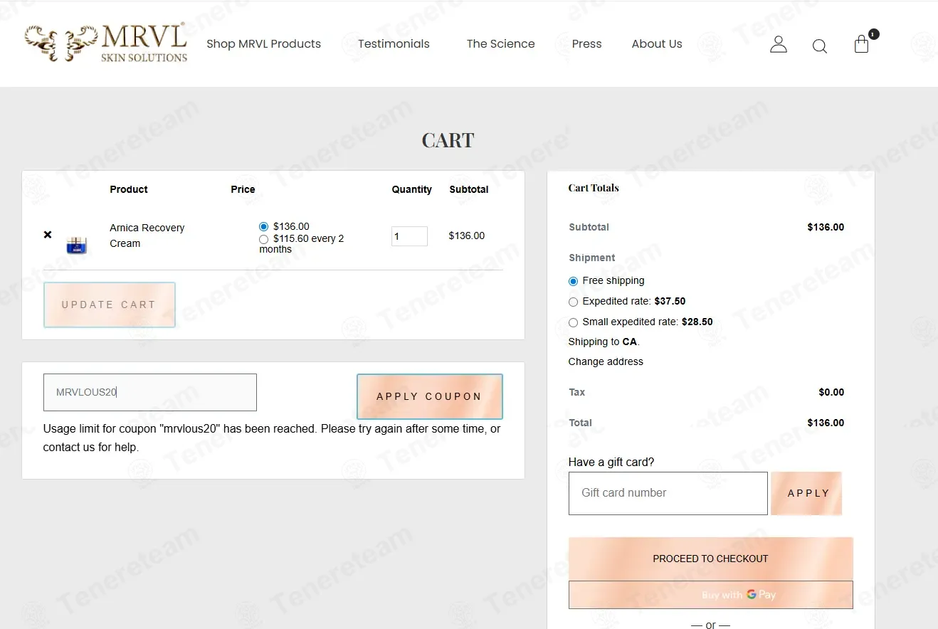 MRVL Skin Solutions coupon code: 20% off with MRVLOUS20. Tested and valid as 1 day ago.