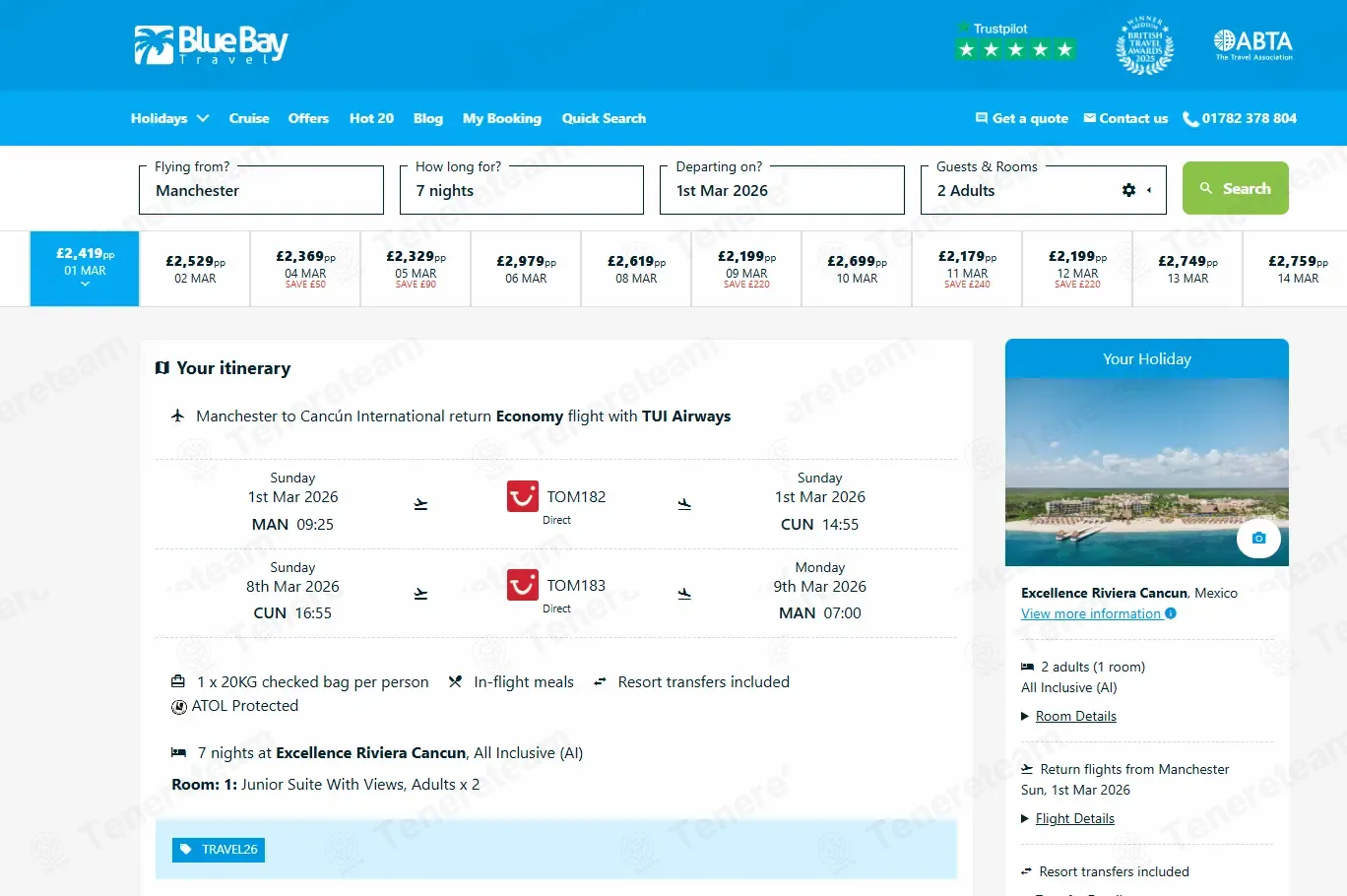 Blue Bay Travel coupon code: £100 off with TRAVEL26. Tested and valid as 3 months ago.
