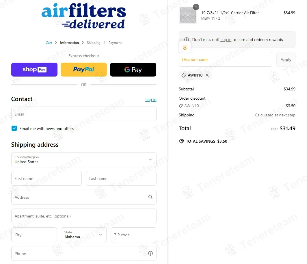 Air Filters Delivered coupon code: 10% off with AWIN10. Tested and valid as 8 months ago.