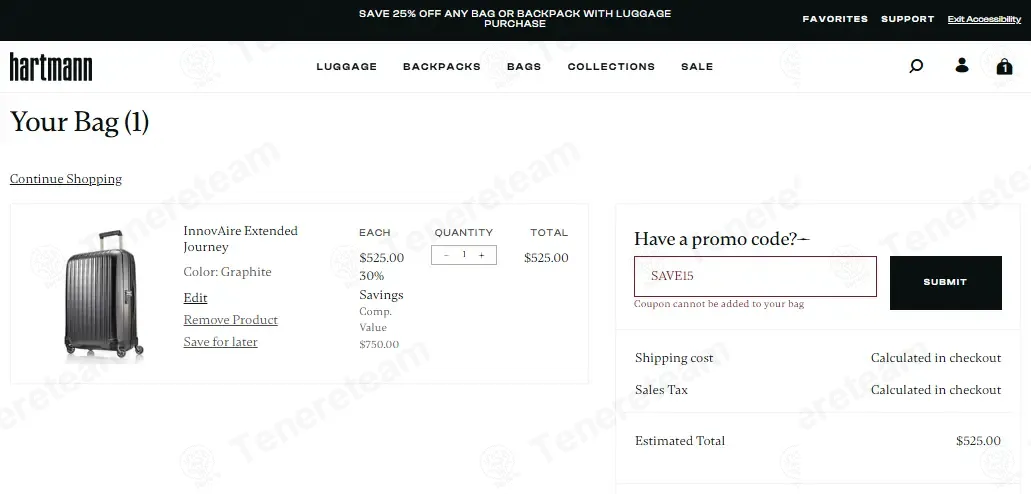 Hartmann coupon code: 15% off with SAVE15. Tested and valid as 3 weeks ago.