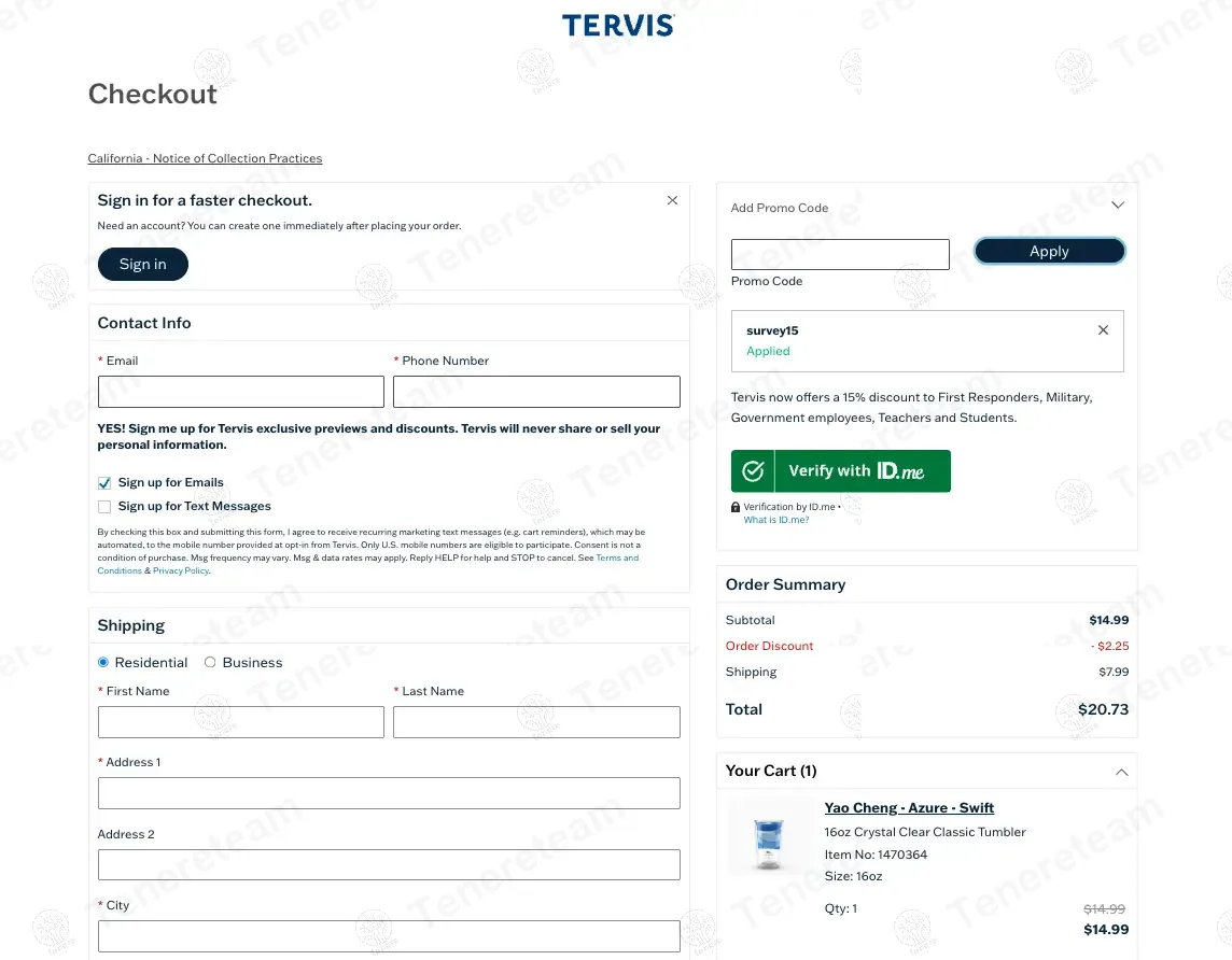 Tervis coupon code: 15% off with SURVEY15. Tested and valid as 10 months ago.