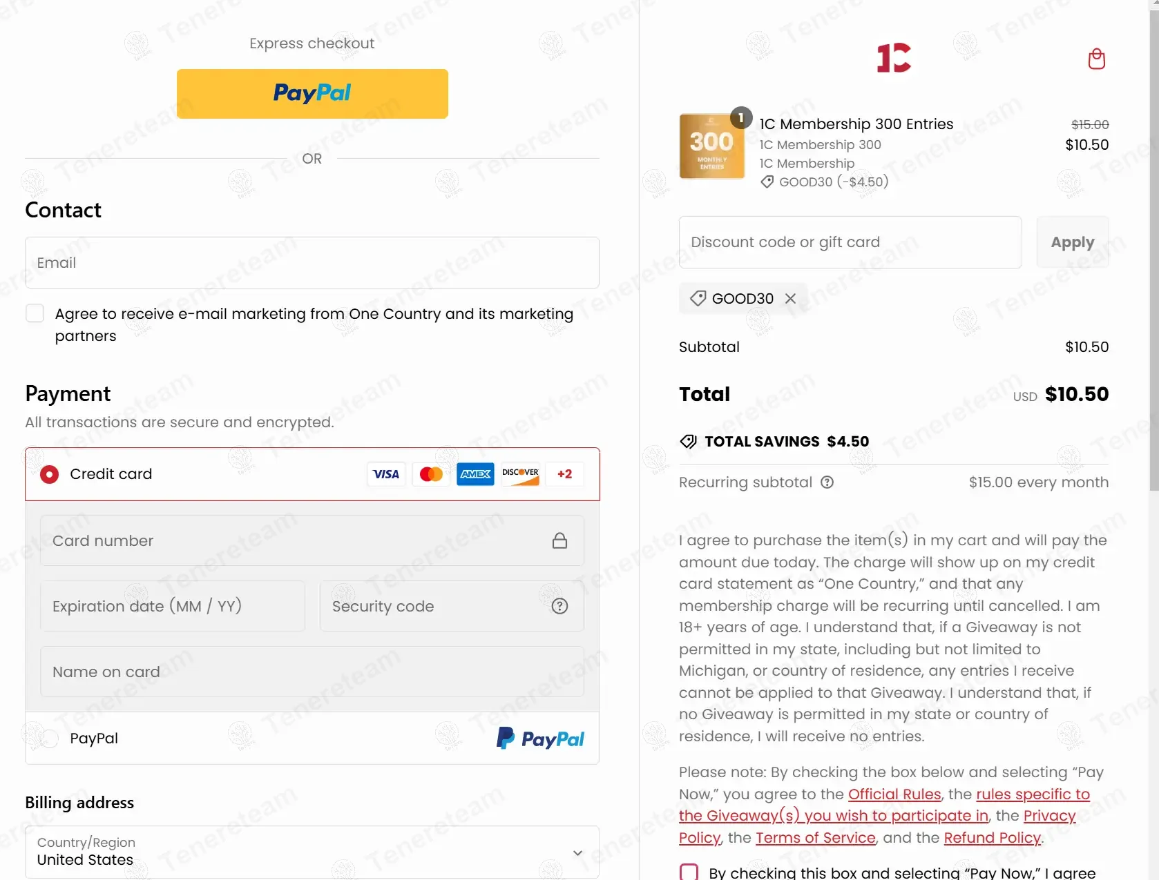 One Country coupon code: 30% off with GOOD30. Tested and valid as 11 months ago.