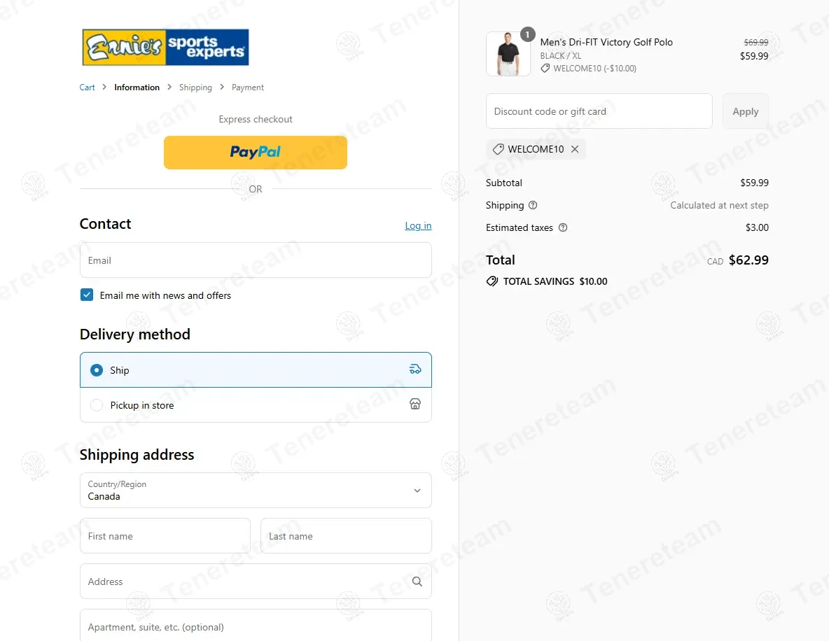 Ernie's Sports Experts coupon code: $10 off with WELCOME10. Tested and valid as 11 months ago.