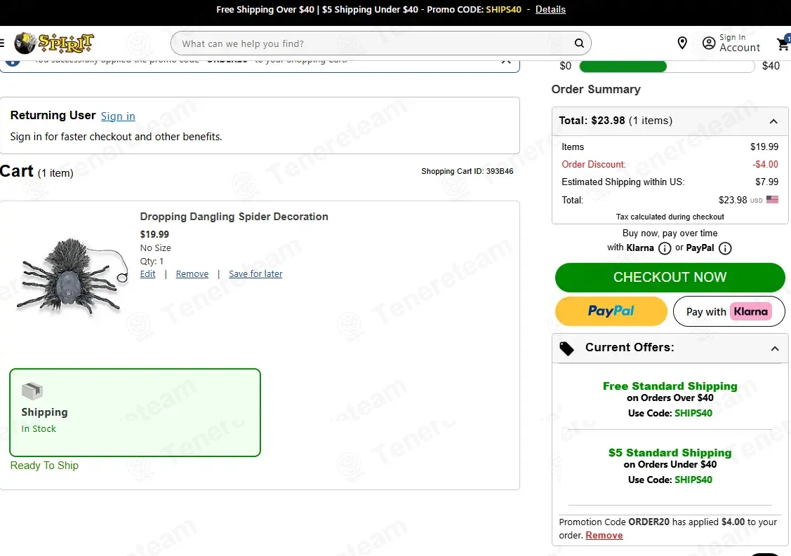 Spirit Halloween coupon code: 20% off with ORDER20. Tested and valid as 1 month ago.