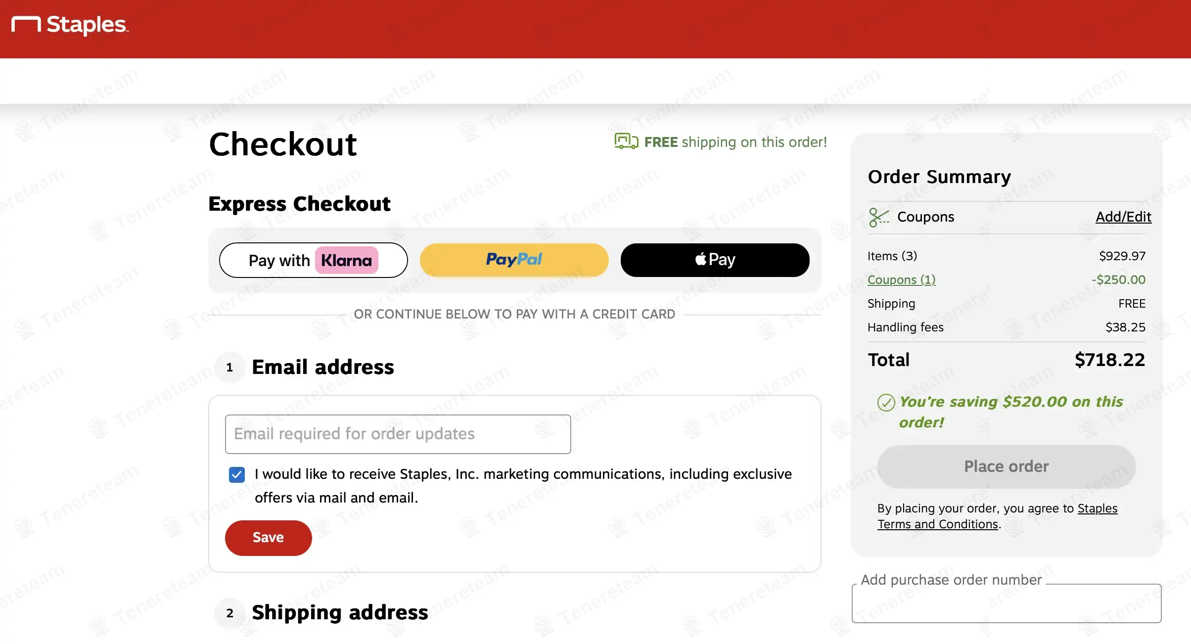 Staples coupon code: $250 off with 67317. Tested and valid as 1 year ago.