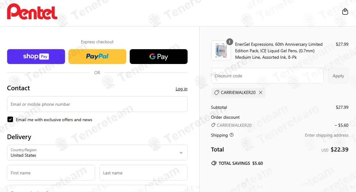 Pentel coupon code: 20% off with CARRIEWALKER20. Tested and valid as 1 month ago.