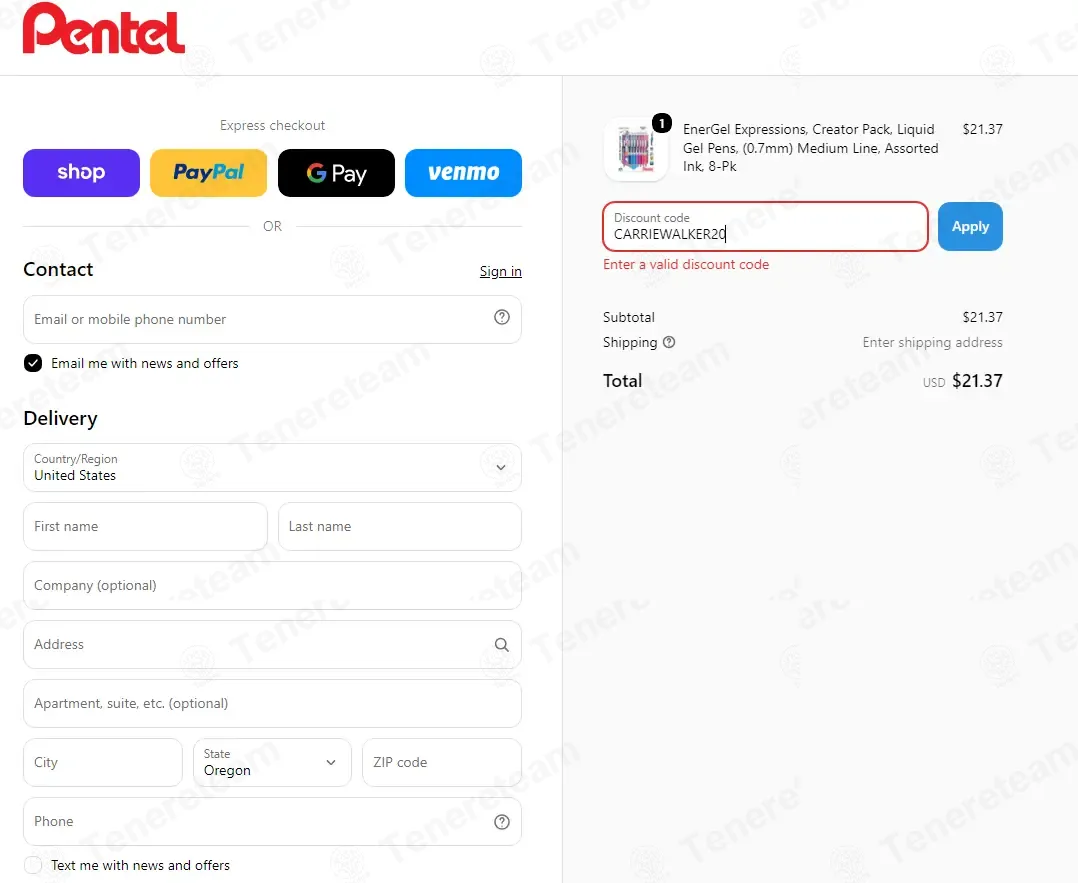 Pentel coupon code: 20% off with CARRIEWALKER20. Tested and valid as 1 month ago.