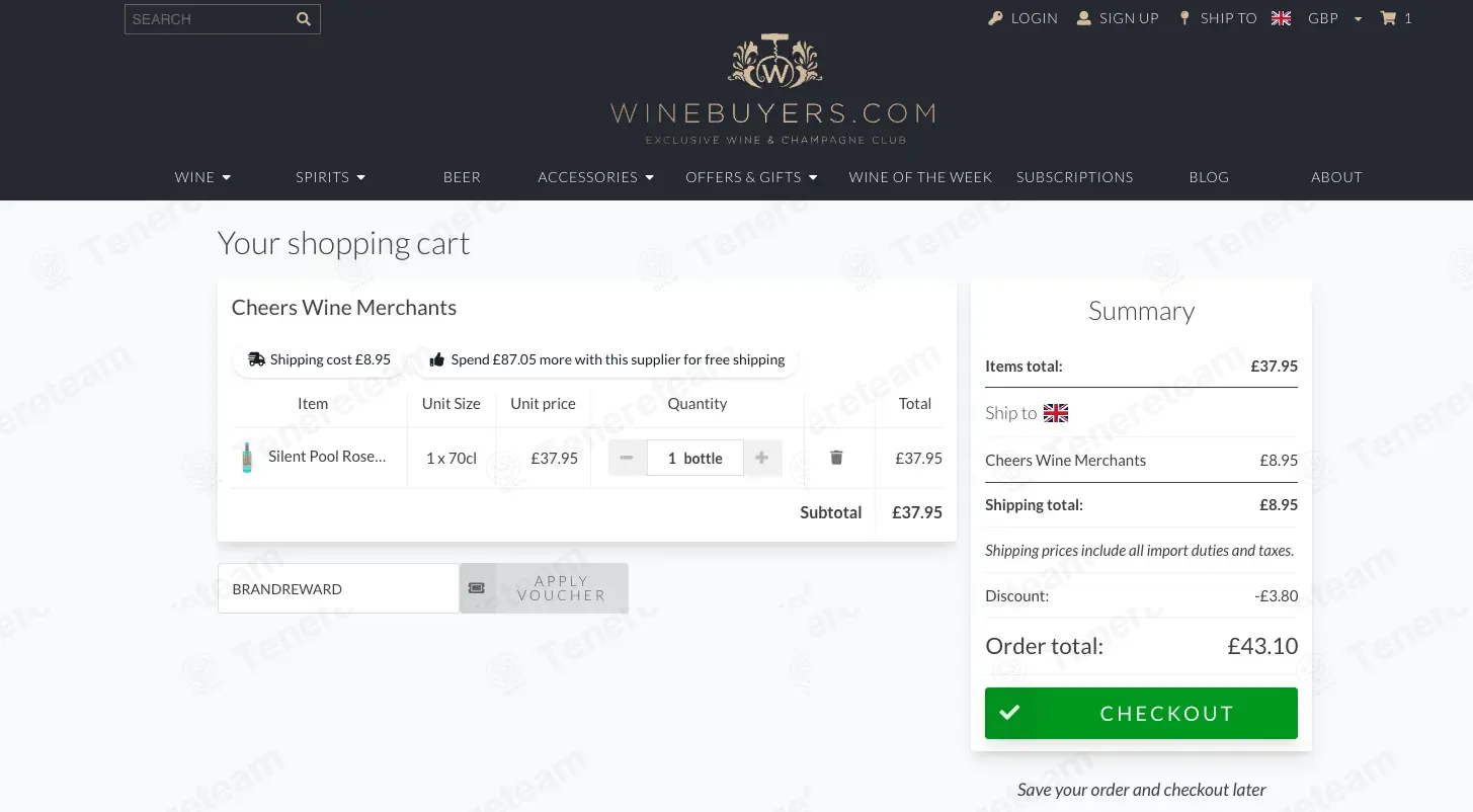 Winebuyers coupon code: 10% off with BRANDREWARD. Tested and valid as 3 weeks ago.