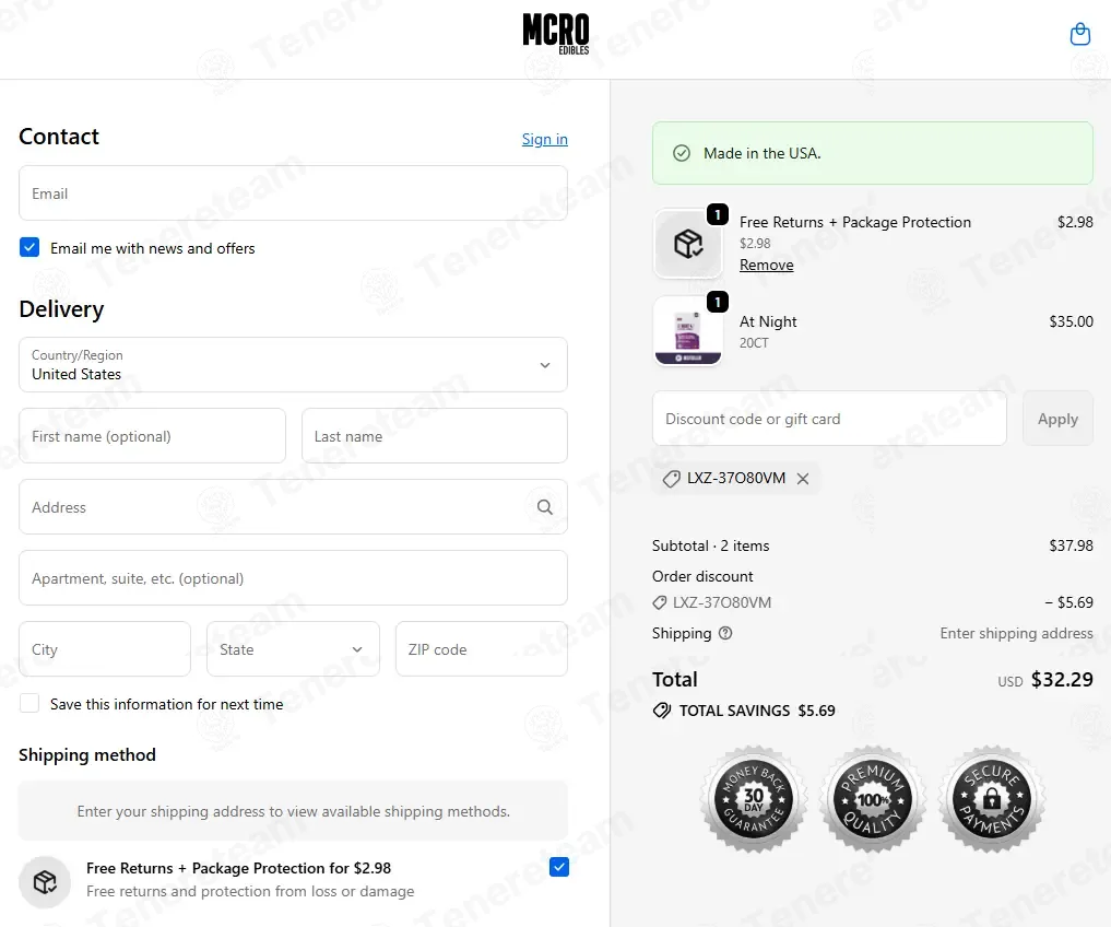 MCRO Edibles coupon code: 15% off with LXZ-37O80VM. Tested and valid as 2 weeks ago.