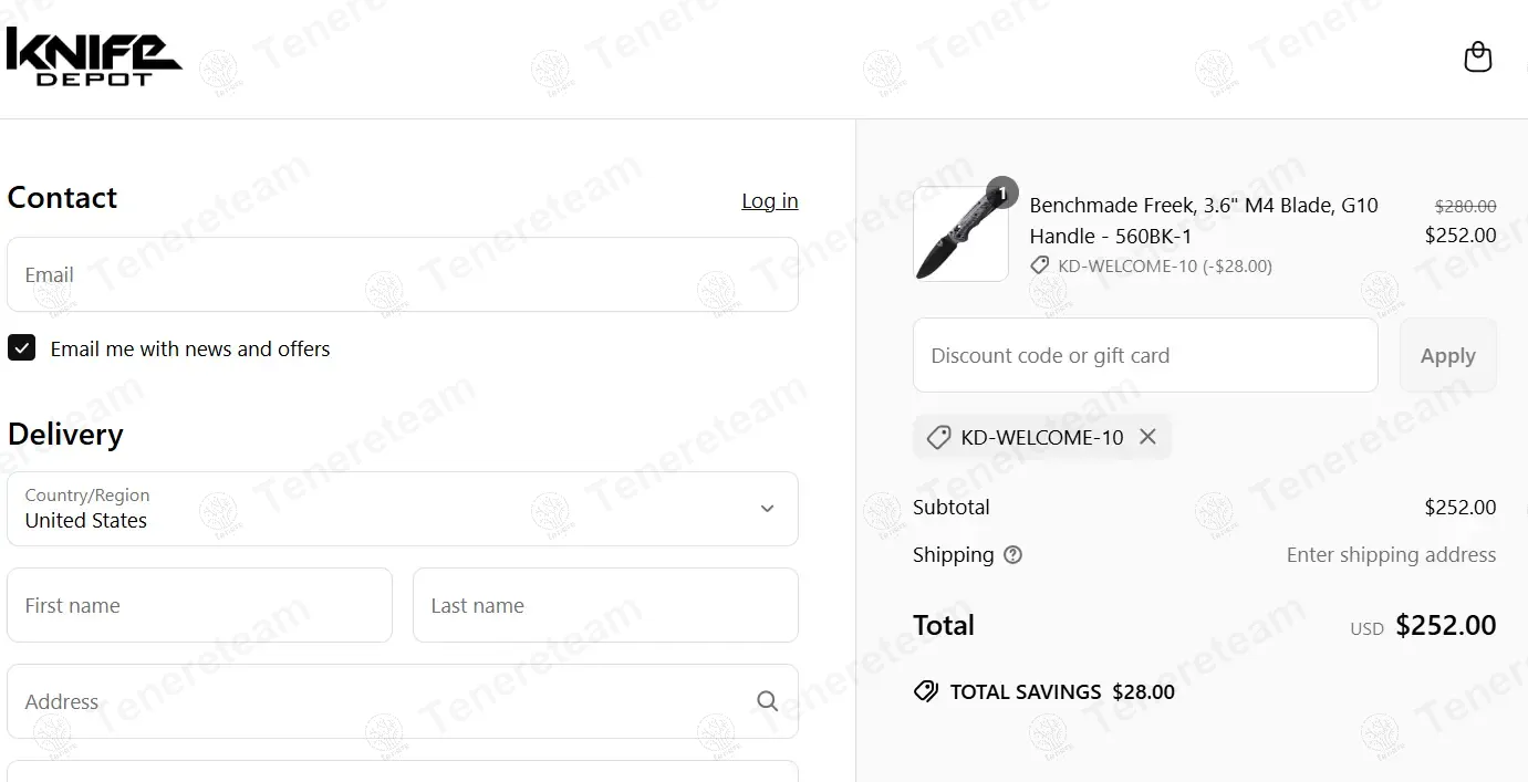 Knife Depot coupon code verified as working at checkout