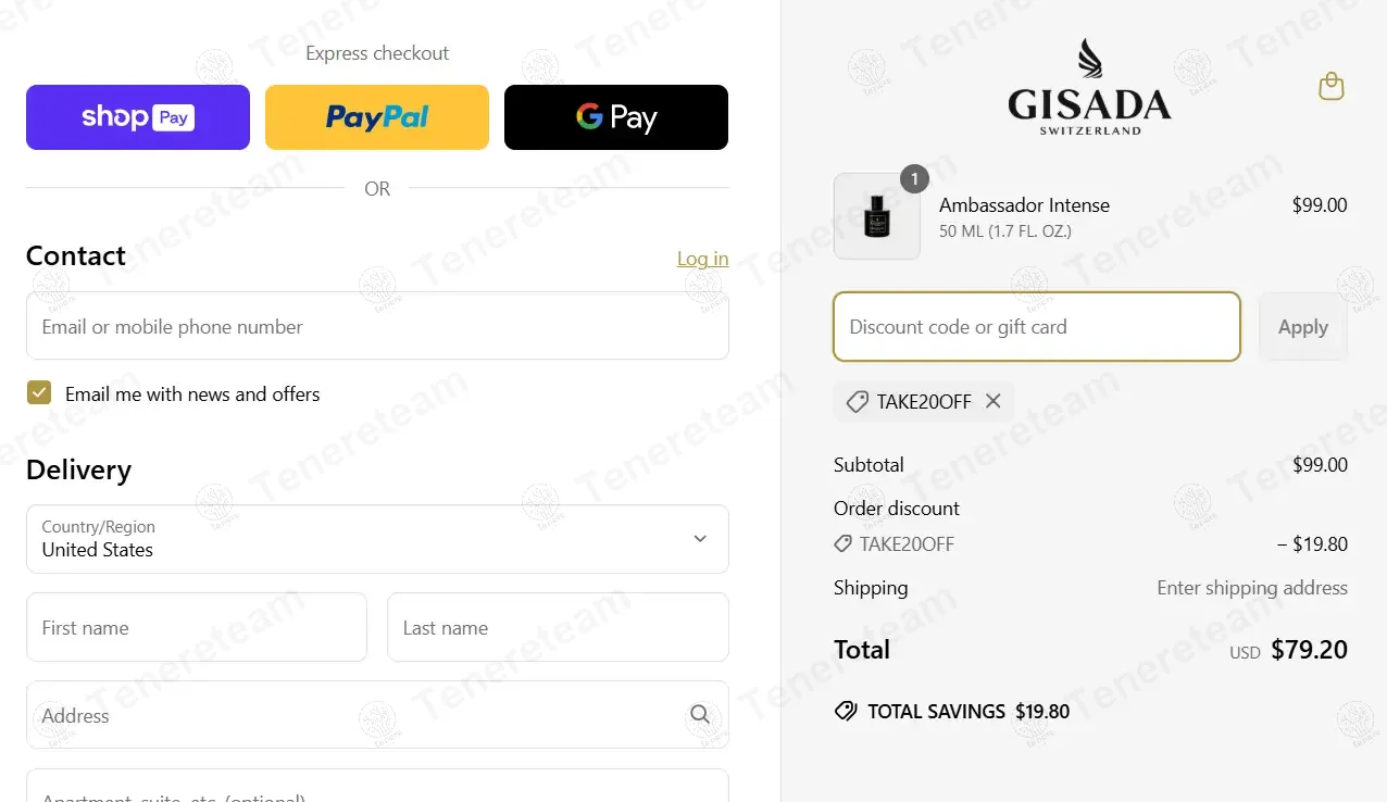 Gisada coupon code: 20% off with TAKE20OFF. Tested and valid as 1 year ago.