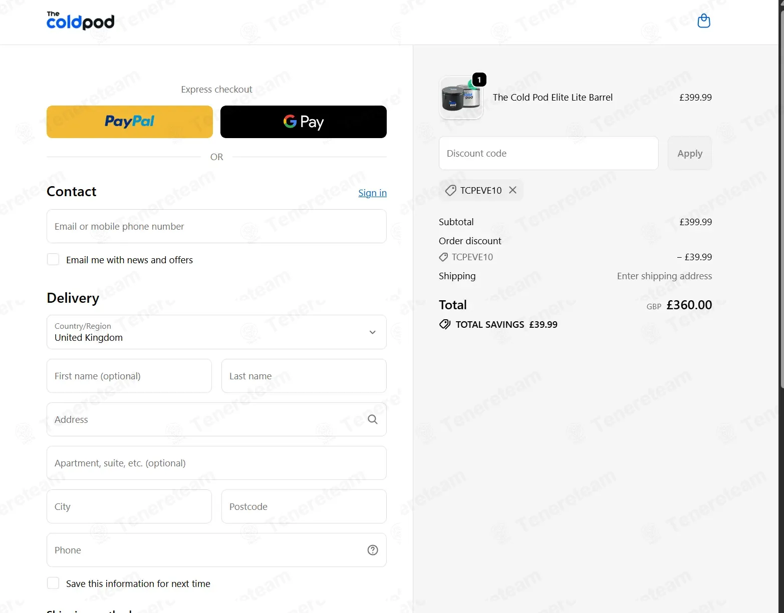 The Cold Pod coupon code verified as working at checkout