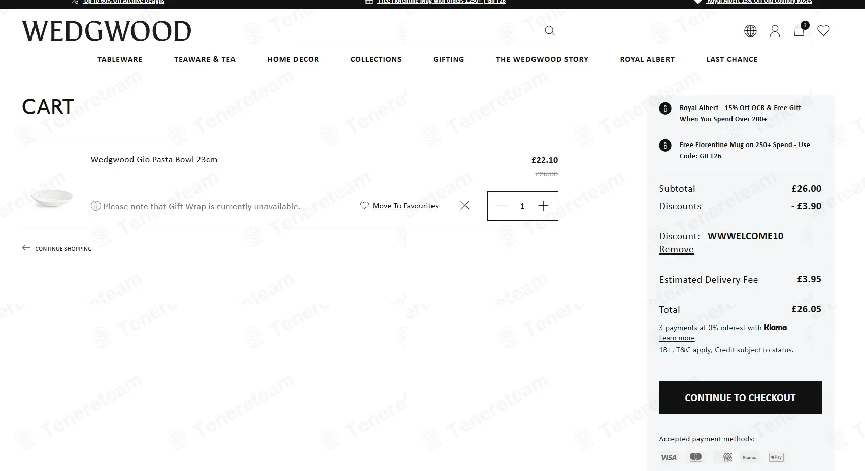 Wedgwood UK coupon code: 10% off with WWWELCOME10. Tested and valid as 1 month ago.