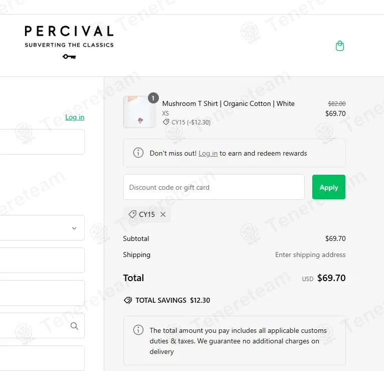 Percival Menswear coupon code: 15% off with CY15. Tested and valid as 1 year ago.