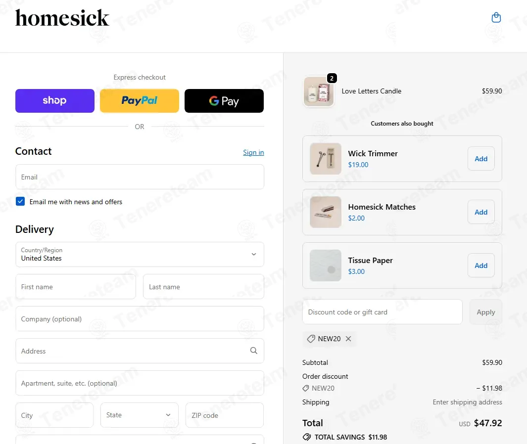 Homesick coupon code: 20% off with New20. Tested and valid as 1 week ago.