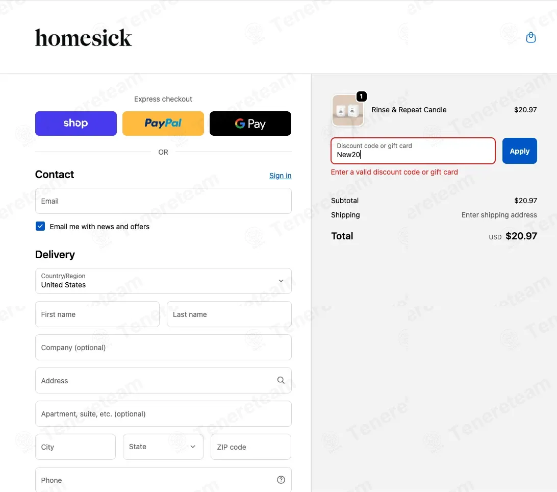 Homesick coupon code: 20% off with New20. Tested and valid as 1 week ago.