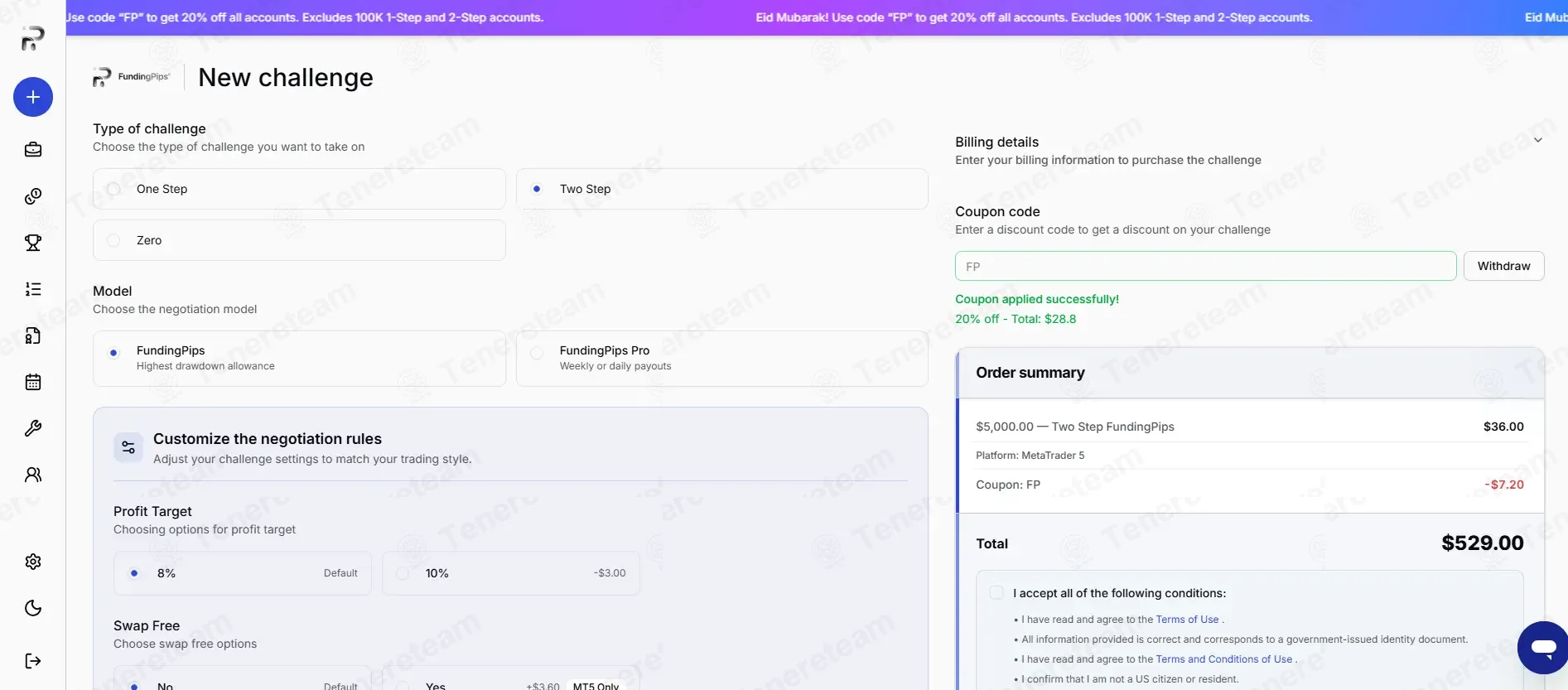 Funding Pips coupon code: 20% off with FP. Tested and valid as 2 months ago.