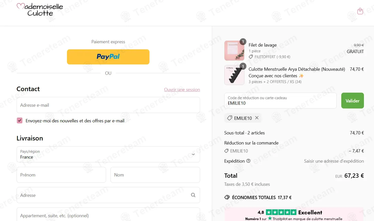 Mademoiselle Culotte coupon code: 10% off with EMILIE10. Tested and valid as 1 year ago.
