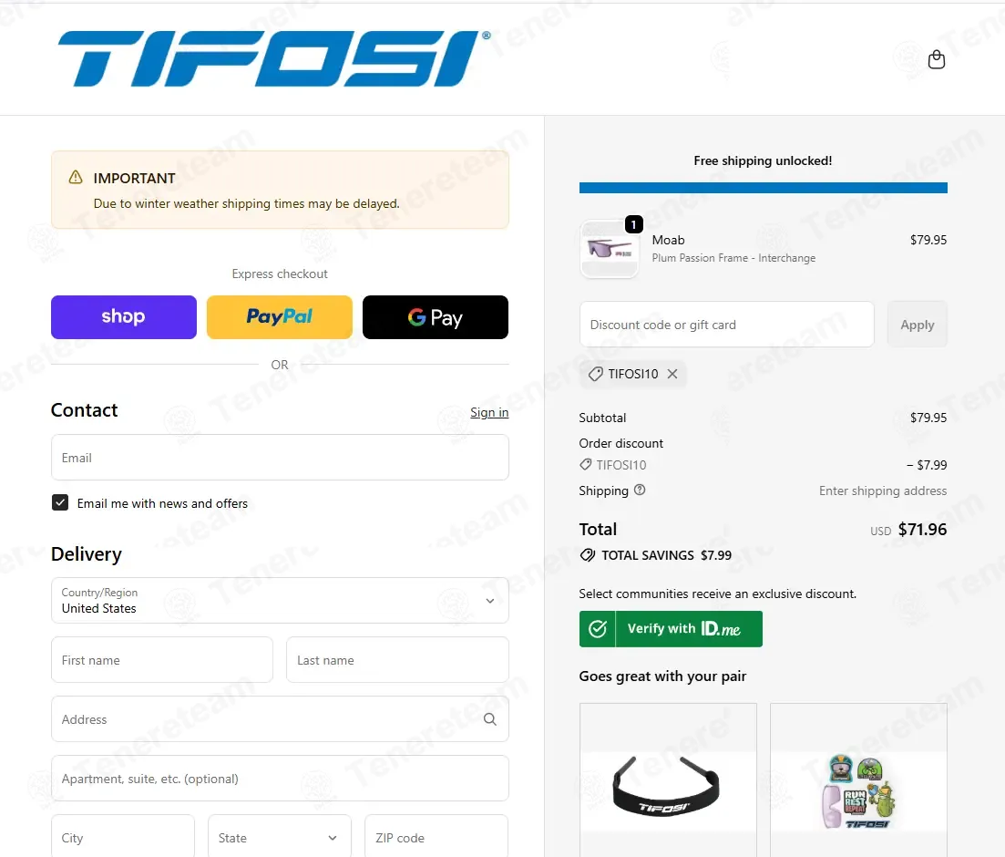 Tifosi Optics apply coupon code