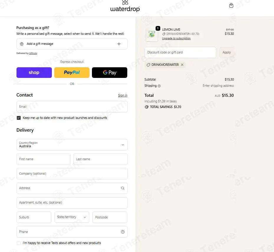 Waterdrop Au & Nz coupon code: 10% off with DRINKMOREWATER. Tested and valid as 1 month ago.
