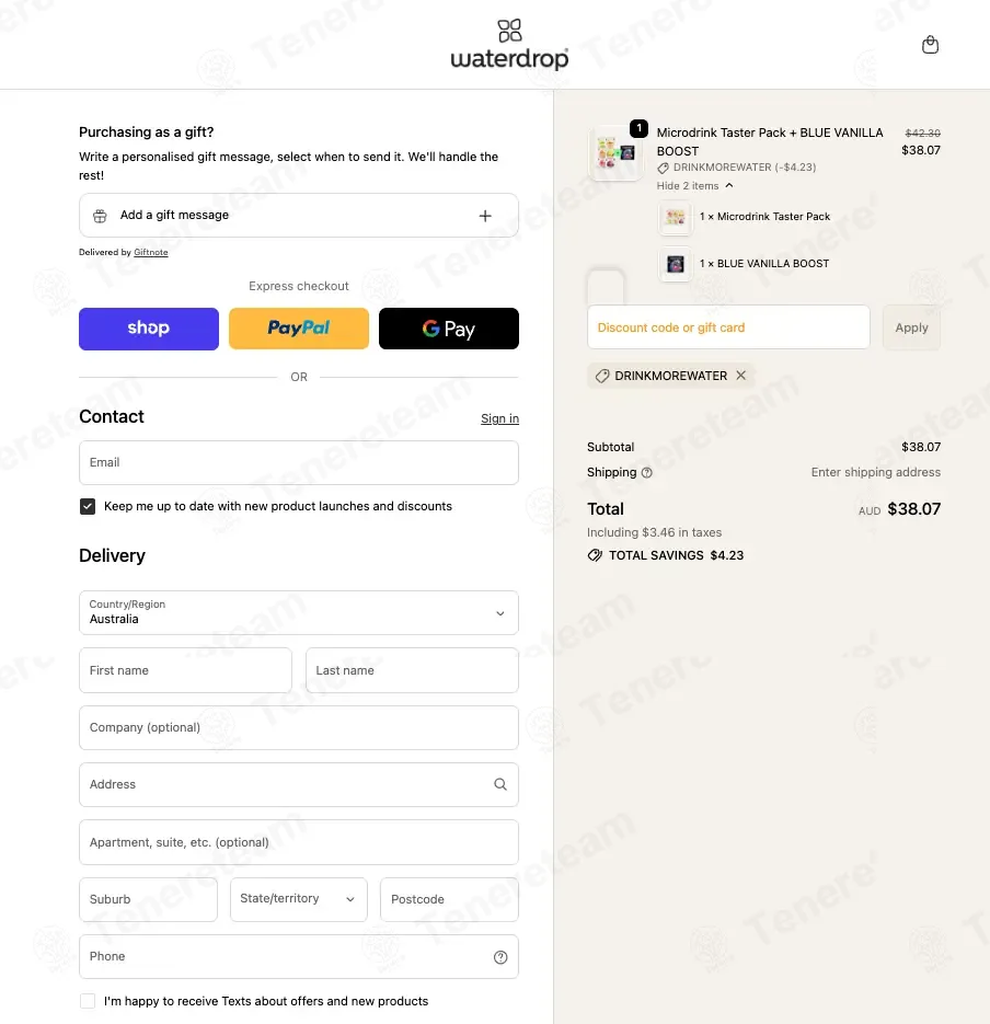 Waterdrop Au & Nz coupon code: 10% off with DRINKMOREWATER. Tested and valid as 1 month ago.