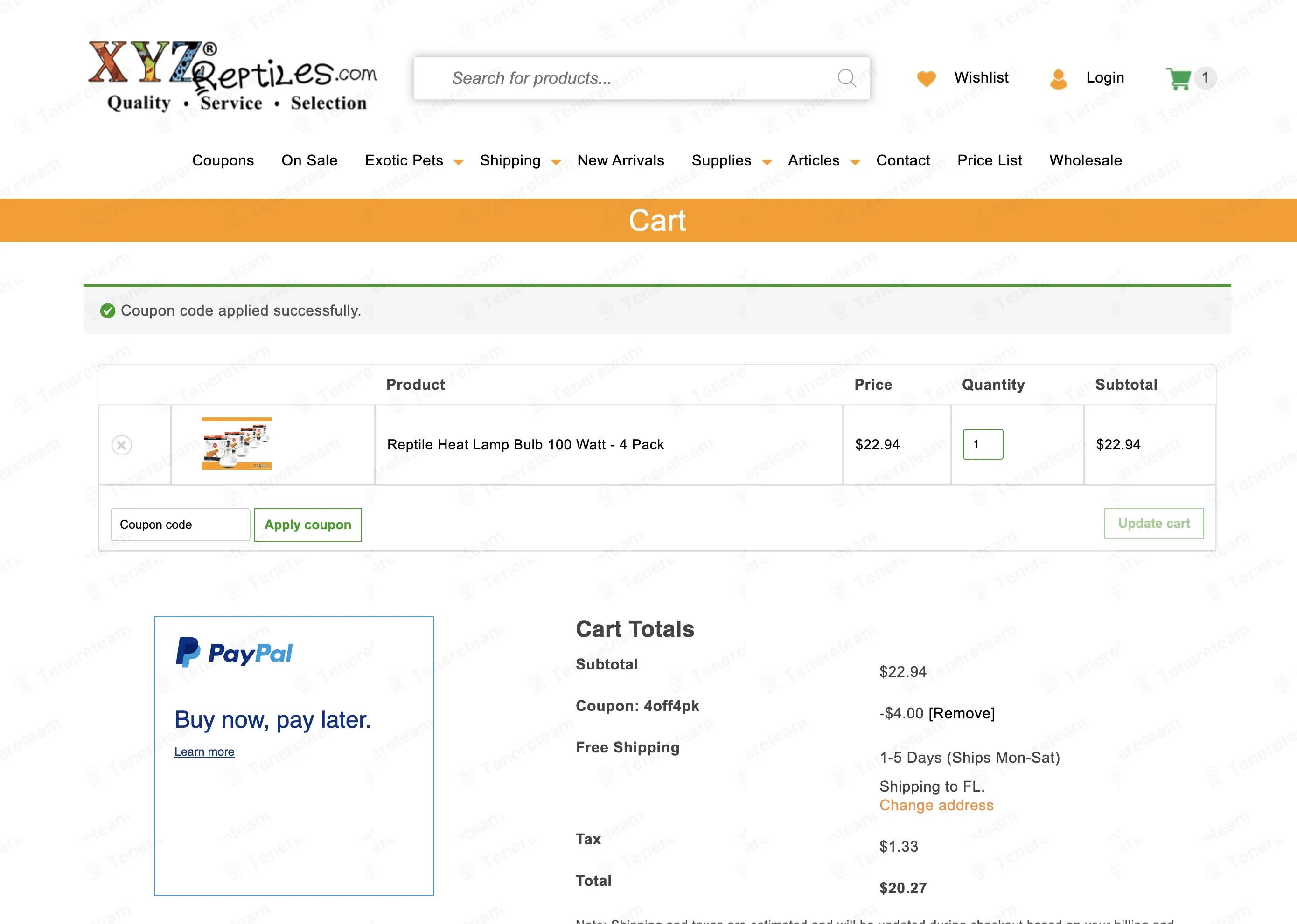 XYZ Reptiles coupon code: $4 off with 4OFF4PK. Tested and valid as 5 months ago.