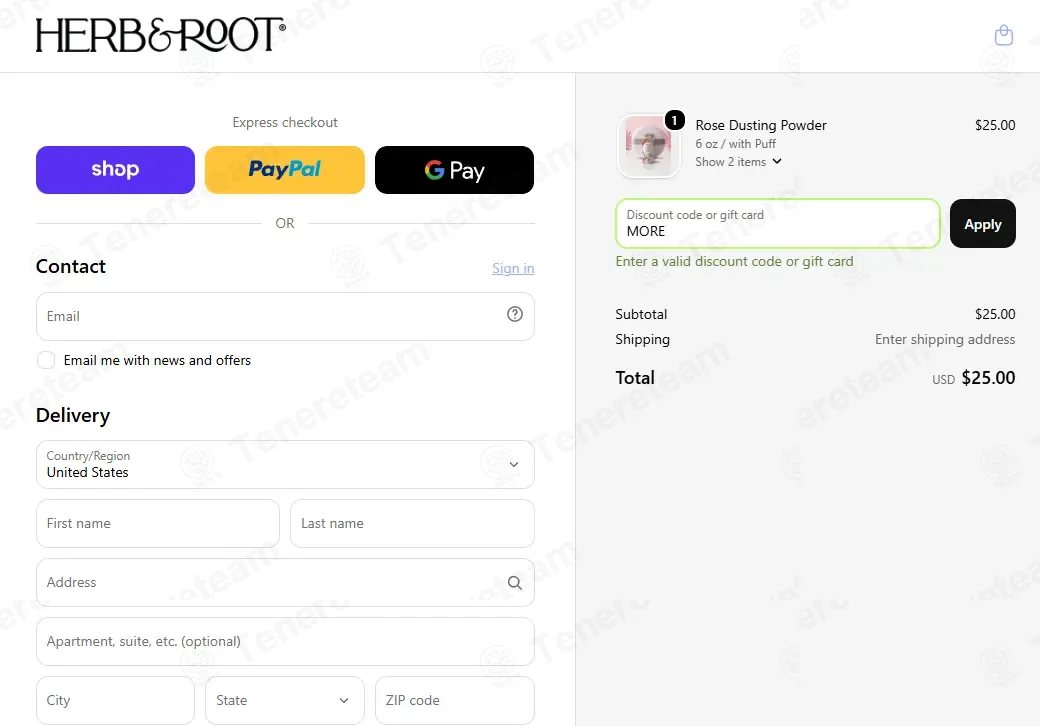 Herb And Root coupon code: 10% off with MORE. Tested and valid as 1 month ago.