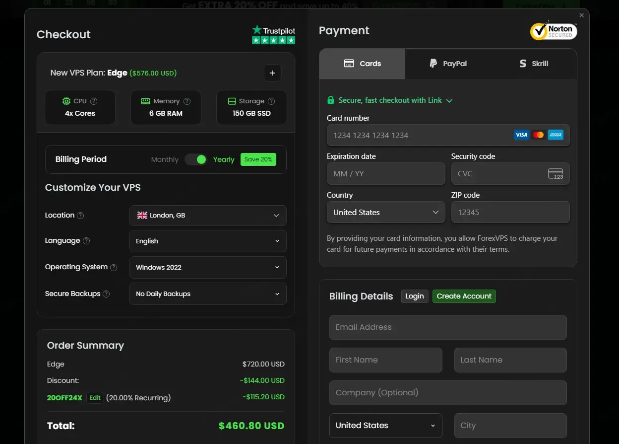 ForexVPS coupon code: 20% off with 20OFF24X. Tested and valid as 1 month ago.