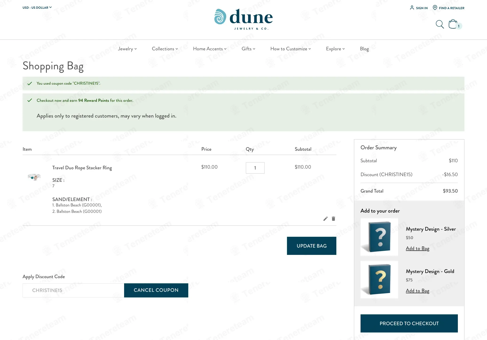 Dune Jewelry coupon code: 15% off with CHRISTINE15. Tested and valid as 2 weeks ago.