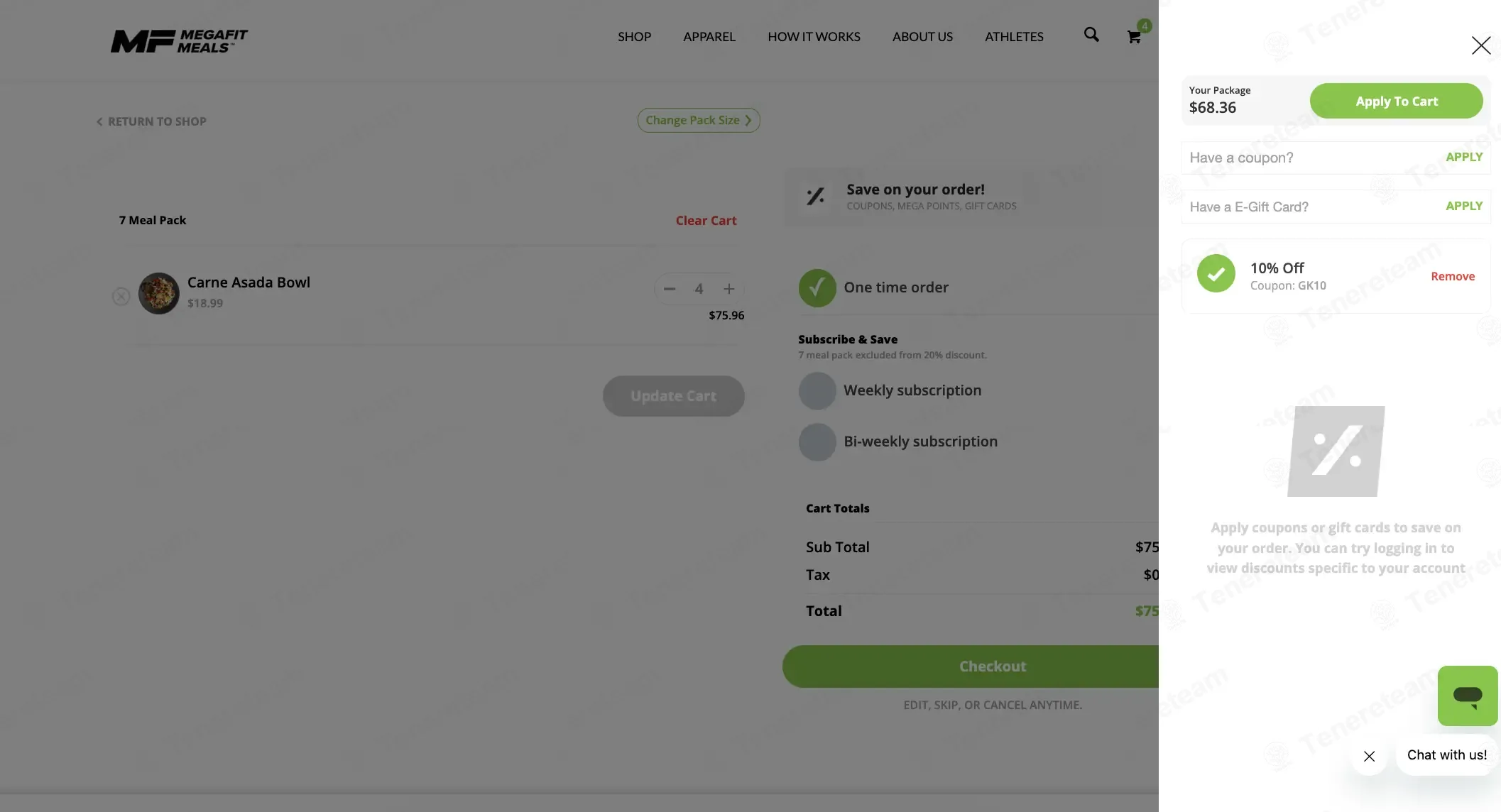 Megafit Meals coupon code: 10% off with GK10. Tested and valid as 8 months ago.