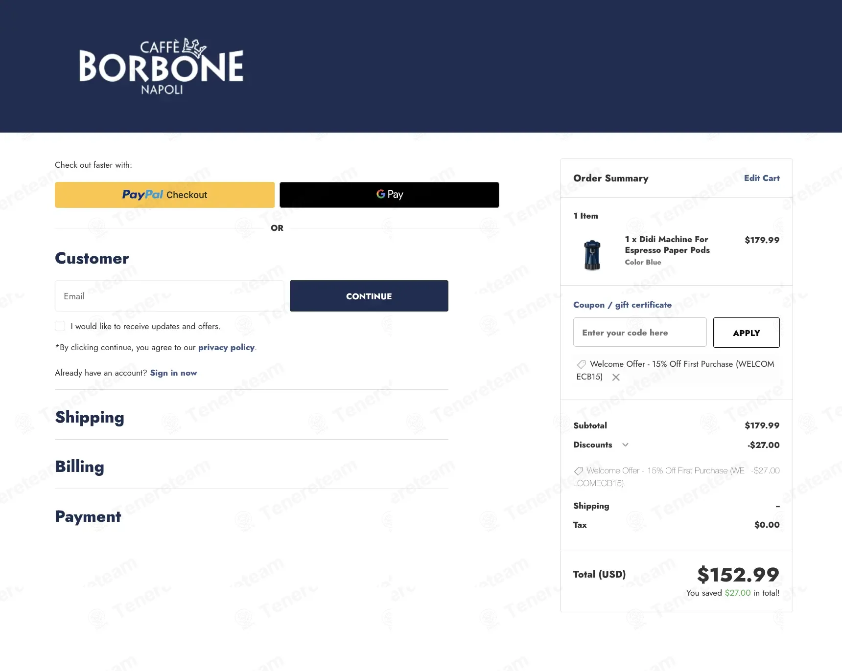 Caffe Borbone America apply coupon code