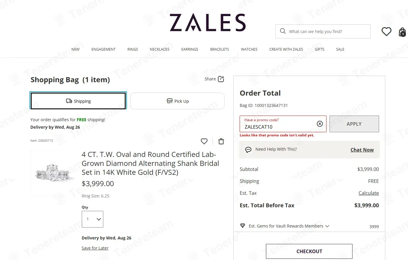 Zales coupon code: 10% off with ZALESCAT10. Tested and valid as 1 week ago.