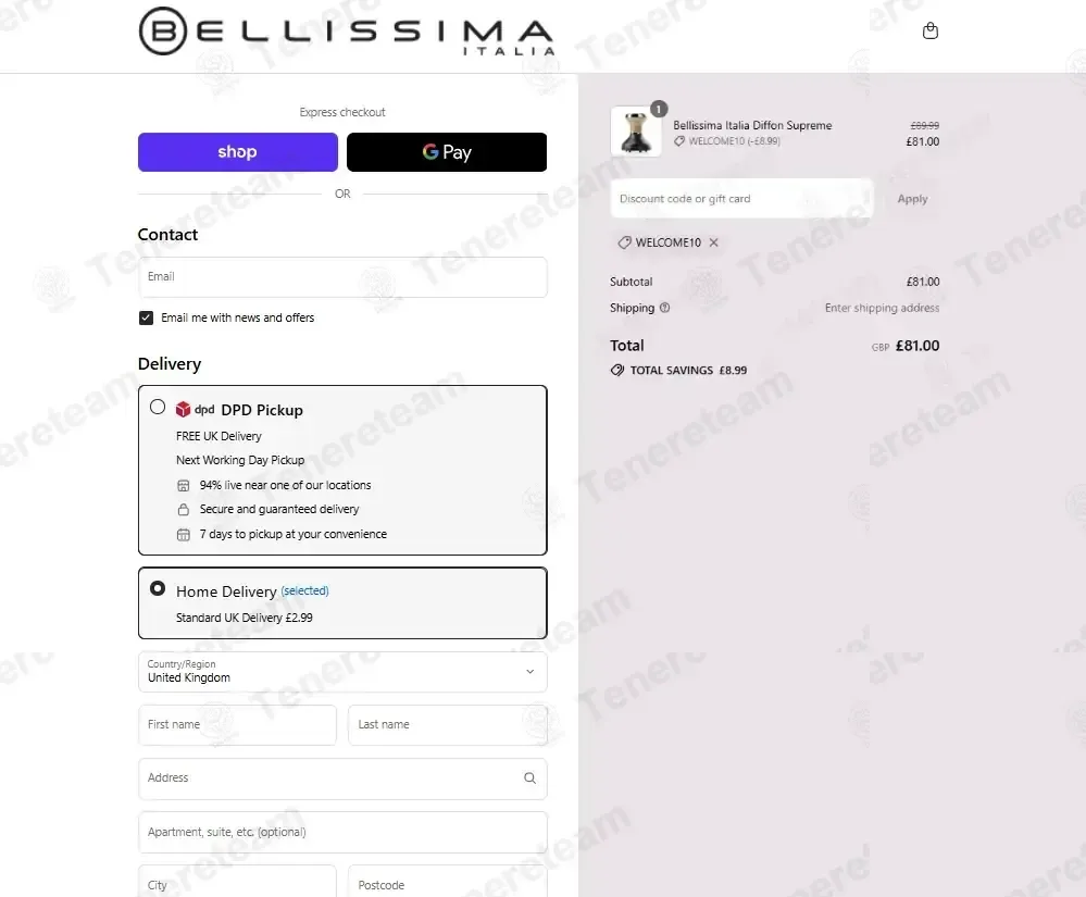 Bellissima Italia UK coupon code: 10% off with WELCOME10. Tested and valid as 1 month ago.