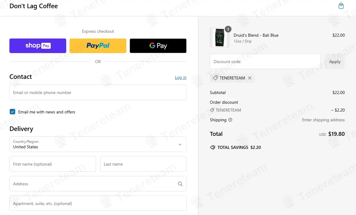Dontlag Coffee coupon code: 10% off with TENERETEAM. Tested and valid as 1 year ago.