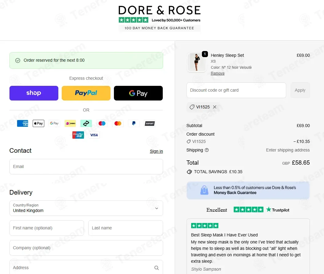 Dore & Rose coupon code: 15% off with VI1525. Tested and valid as 3 weeks ago.