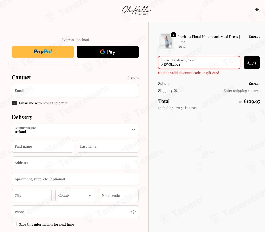 Oh Hello Clothing coupon code: 10% off with NEWSL2024. Tested and valid as 3 months ago.