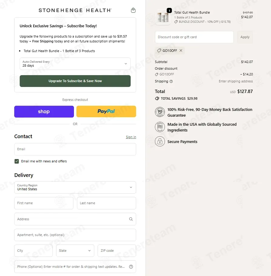 Stonehenge Health coupon code: 10% off with GO10OFF. Tested and valid as 3 weeks ago.